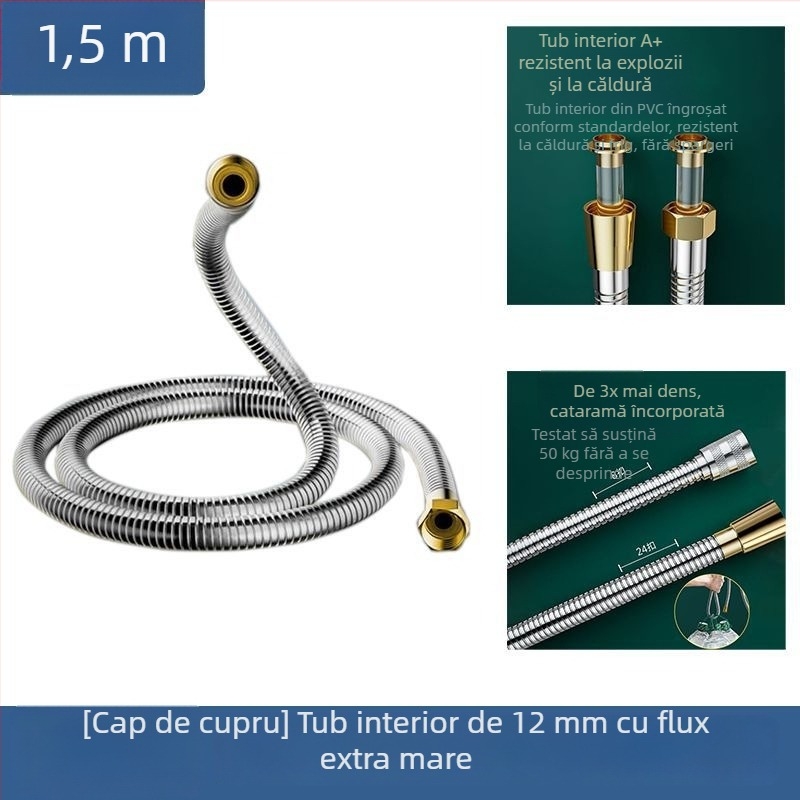 Furtun de duș din oțel inoxidabil, diametru mare, rezistent la temperaturi ridicate, anti-explozie, universal pentru baie