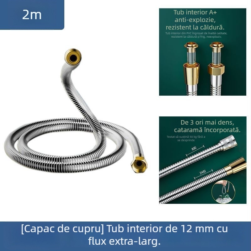 Furtun de duș din oțel inoxidabil, diametru mare, rezistent la temperaturi ridicate, anti-explozie, universal pentru baie