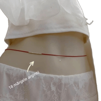 18 mărgele de argint, șnur roșu de talie cu design de floare de piersic, șnur talie ultra-subțire pentru femei