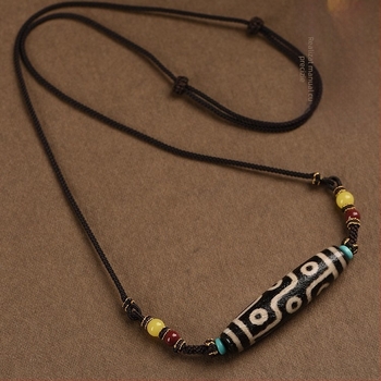Colier unisex din agat cu mărgele Dzi cu nouă ochi, pandantiv în stil tibetan