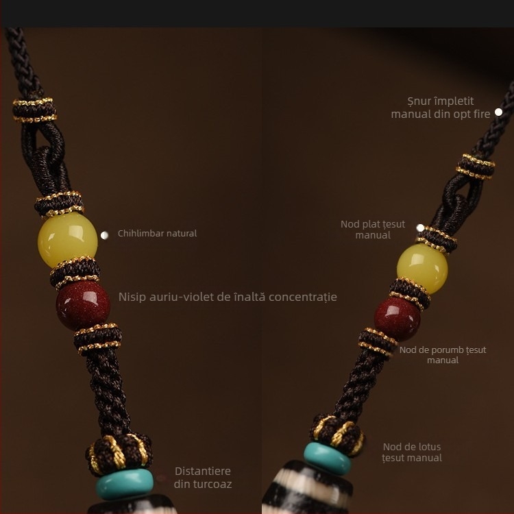 Colier unisex din agat cu mărgele Dzi cu nouă ochi, pandantiv în stil tibetan