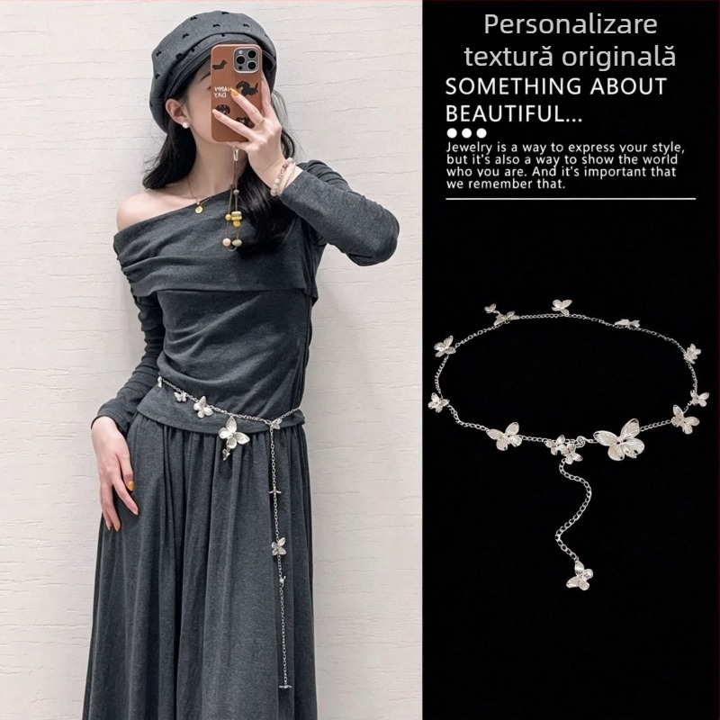 Lanț talie metalic retro cu fluture, design nișă, colier de înaltă calitate, lanț pentru corp multifuncțional, accesoriu pentru talie