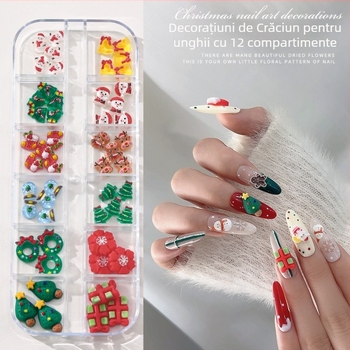 12 bucăți rhinestones pentru unghii: Crăciun cu Moș Crăciun și reni, 3D