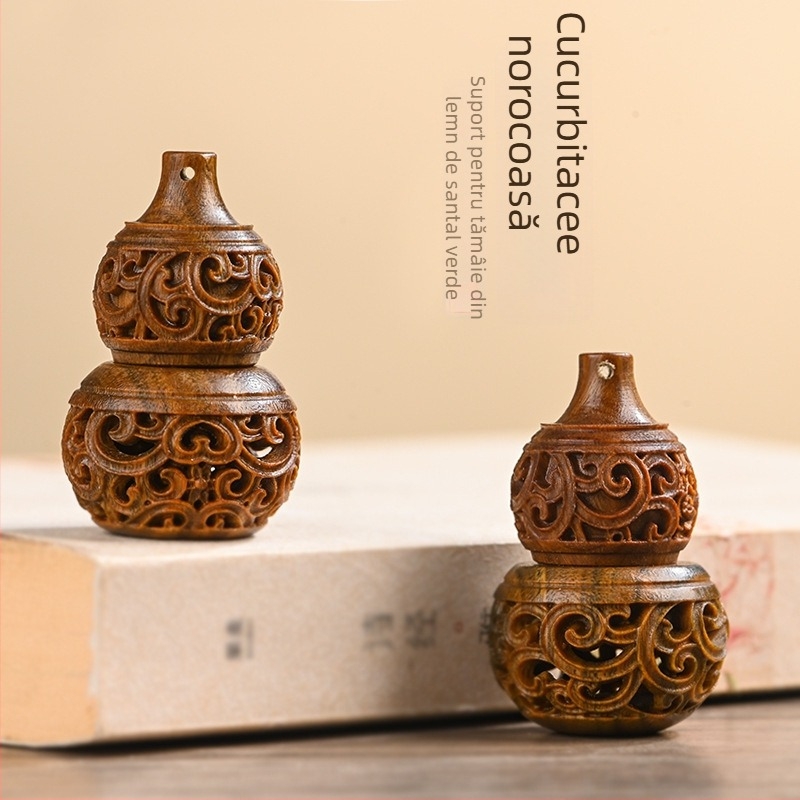 lemn de santal verde, sculptat în formă de dovleac, recipient gol pentru parfum cu capac, accesoriu DIY pentru colier și breloc