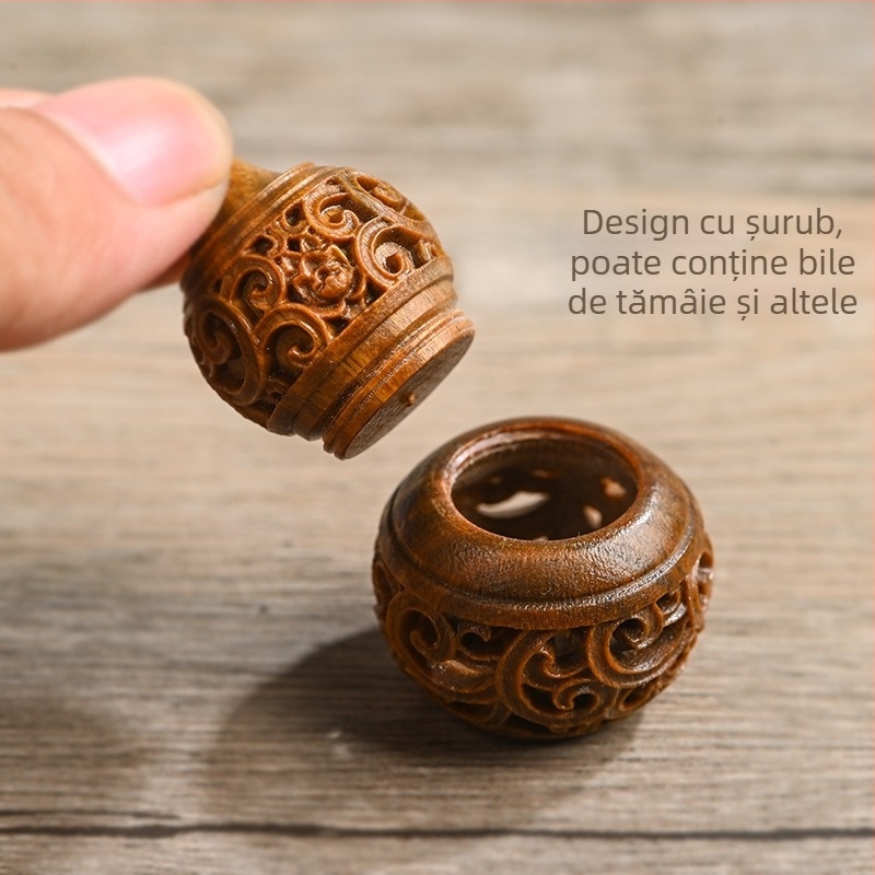 lemn de santal verde, sculptat în formă de dovleac, recipient gol pentru parfum cu capac, accesoriu DIY pentru colier și breloc