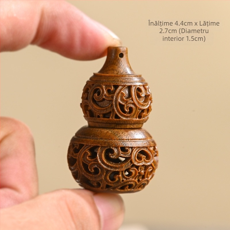 lemn de santal verde, sculptat în formă de dovleac, recipient gol pentru parfum cu capac, accesoriu DIY pentru colier și breloc