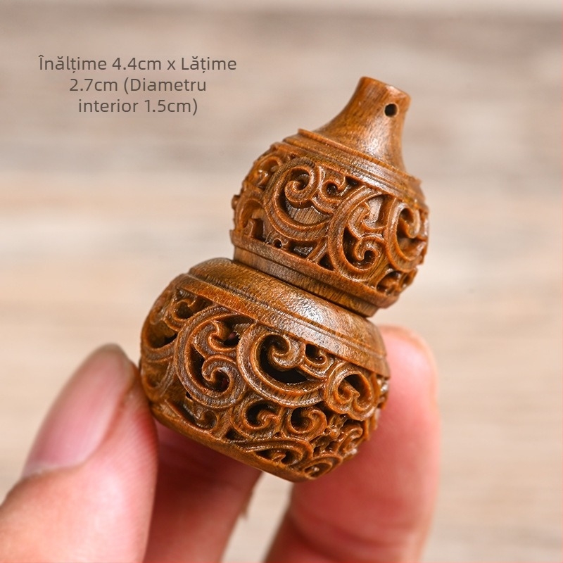 lemn de santal verde, sculptat în formă de dovleac, recipient gol pentru parfum cu capac, accesoriu DIY pentru colier și breloc