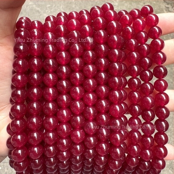 Mărgele rotunde din jad Hetian, roz-roșu, 6 mm, transparente, pentru bijuterii DIY – componente semifabricate