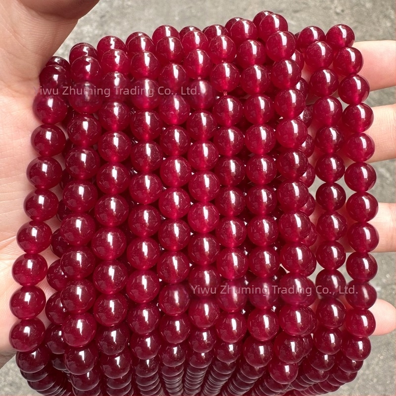 Mărgele rotunde din jad Hetian, roz-roșu, 6 mm, transparente, pentru bijuterii DIY – componente semifabricate