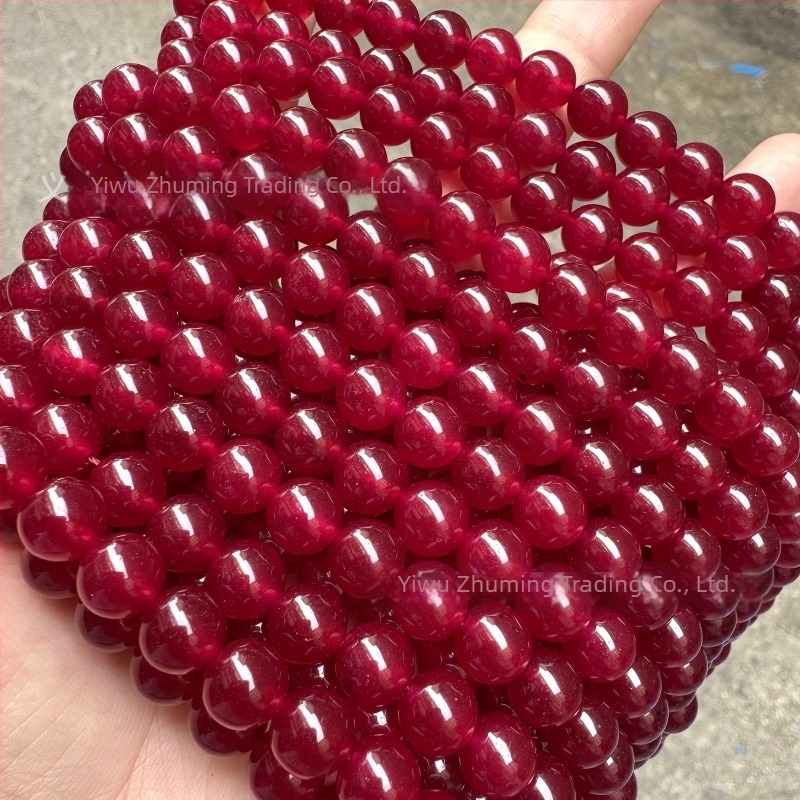 Mărgele rotunde din jad Hetian, roz-roșu, 6 mm, transparente, pentru bijuterii DIY – componente semifabricate