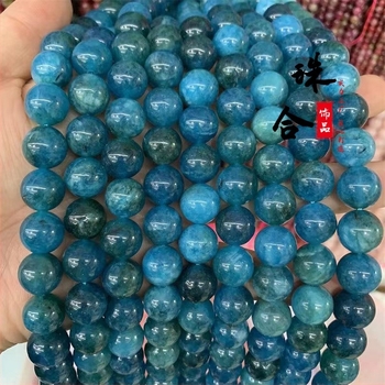 Mărgele naturale de apatit, mărgele libere de apatit albastru, accesorii semi-fabricate pentru bijuterii DIY, mărgele pentru brățară
