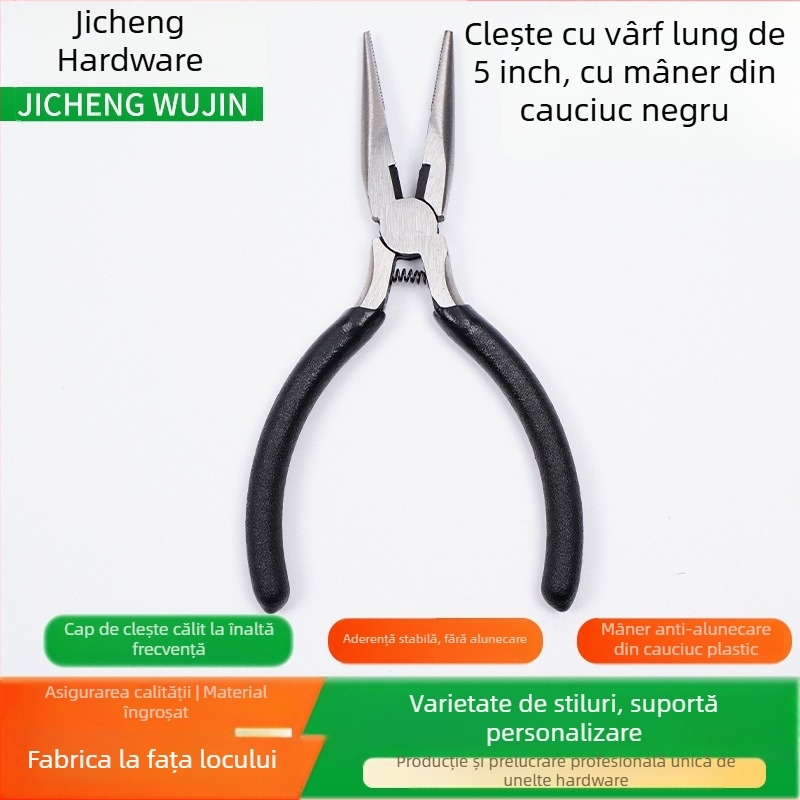 Clește cu nas subțire de 5 inch, mâner din in negru, pentru bijuterii, lucrări manuale, mini unelte DIY
