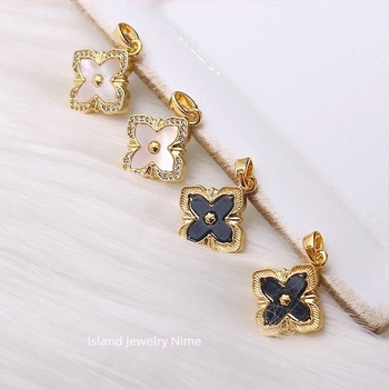 14K placare cu aur, zircon încrustat într-o scoică, pandantiv cu patru foi, pentru bijuterii DIY – conector dublu pentru brățară și colier