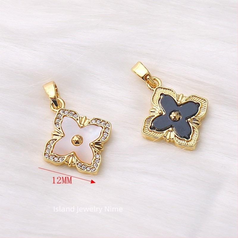 14K placare cu aur, zircon încrustat într-o scoică, pandantiv cu patru foi, pentru bijuterii DIY – conector dublu pentru brățară și colier