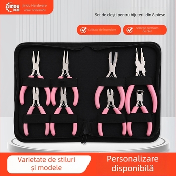 Set de 8 clește pentru bijuterii DIY – roz, clește cu nas subțire, instrumente multifuncționale