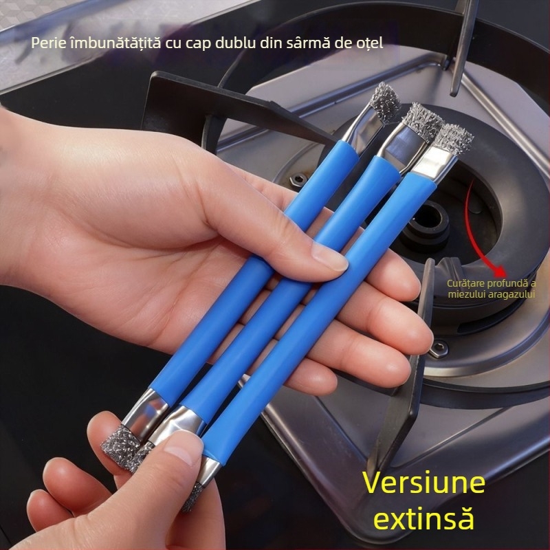 Perie de curățare a aragazului fără unghiuri moarte, perie dublă din sârmă de oțel pentru bucătărie și curățarea fisurilor