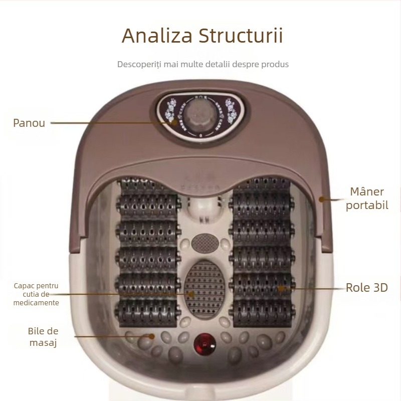 Vas de baie pentru picioare complet automată cu încălzire și masaj, temperatură constantă, sterilizare IR și masaj cu bule, capacitate 3-8 L, adâncime 20-30 cm, role mobile