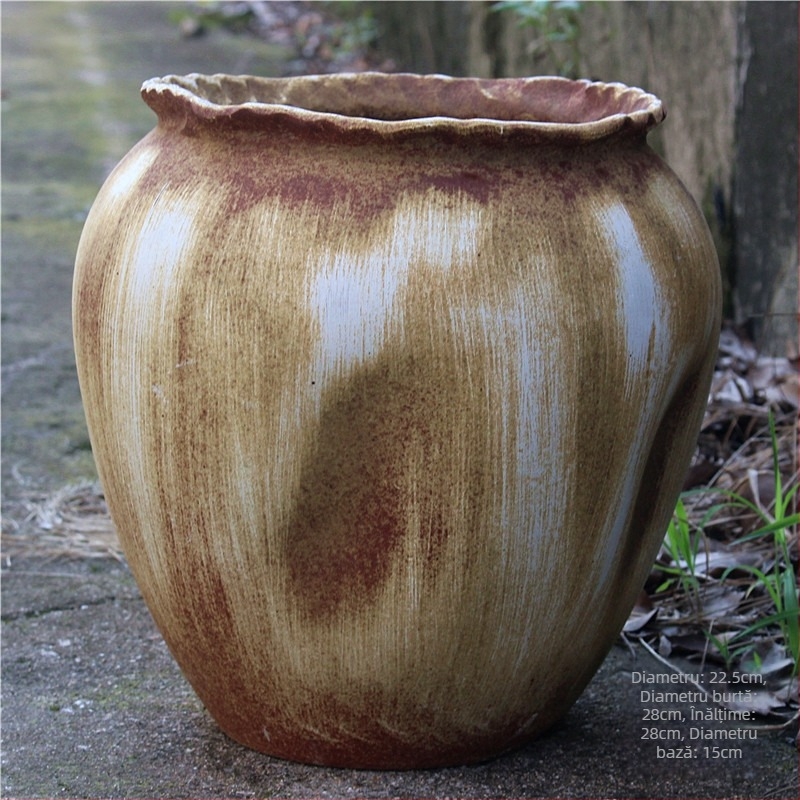 Vas ceramic mare cu glazură colorată, ceramică europeană lucrată manual
