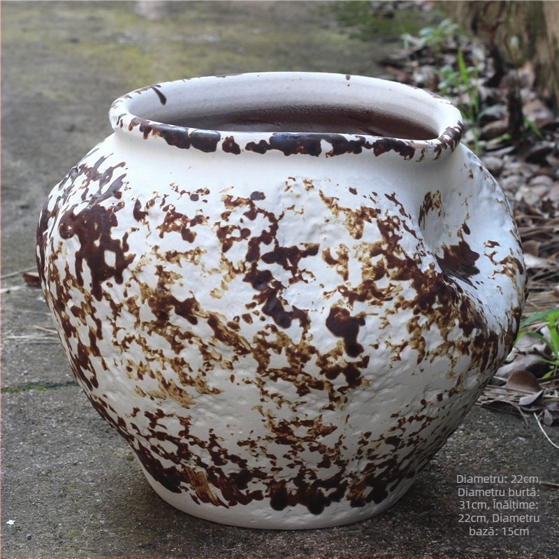 Vas ceramic mare cu glazură colorată, ceramică europeană lucrată manual
