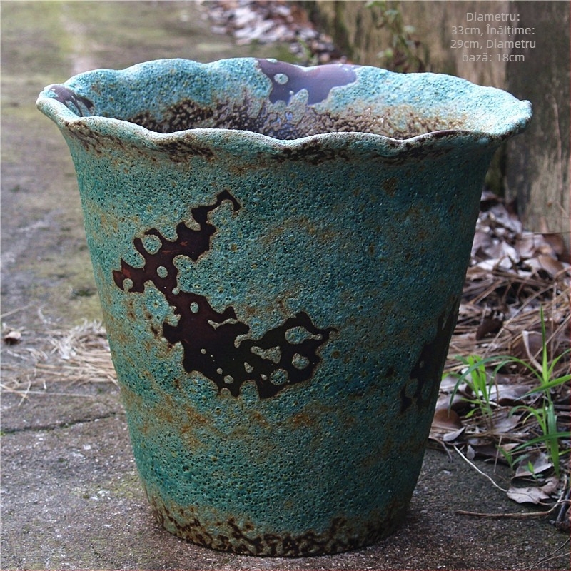 Vas ceramic mare cu glazură colorată, ceramică europeană lucrată manual