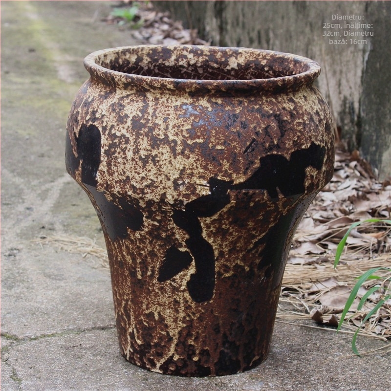 Vas ceramic mare cu glazură colorată, ceramică europeană lucrată manual