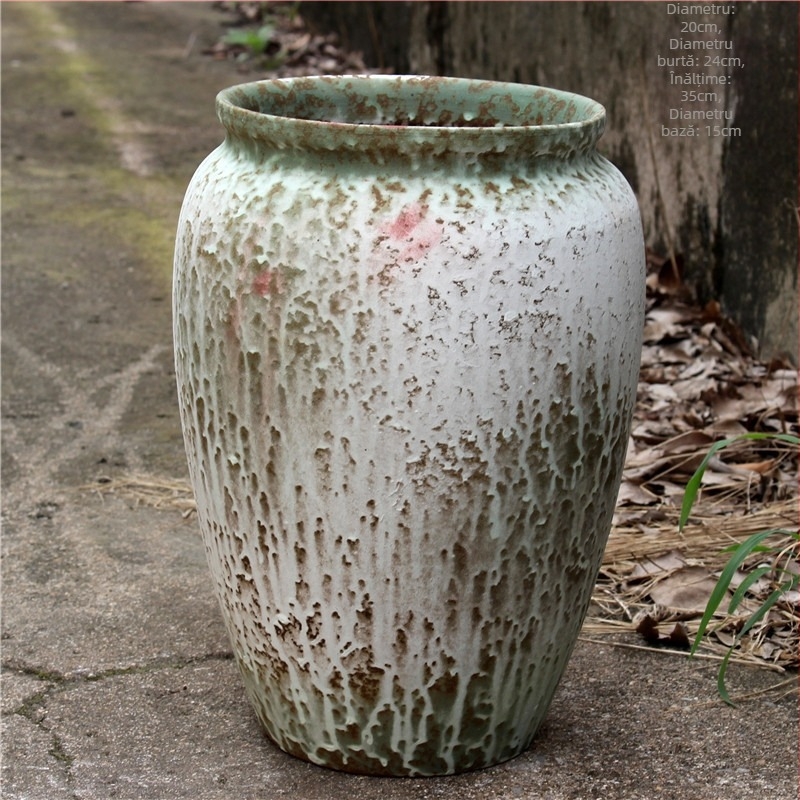 Vas ceramic mare cu glazură colorată, ceramică europeană lucrată manual