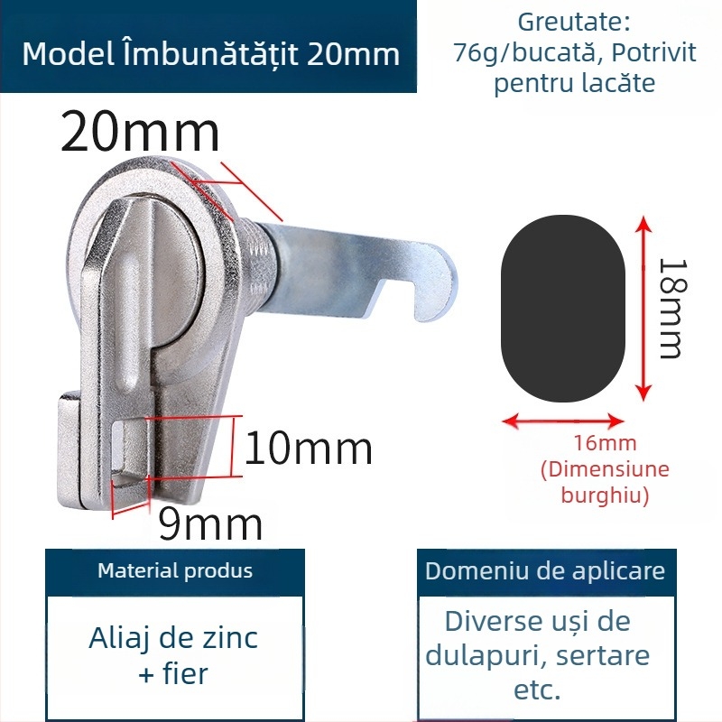 Zhan Han WT-744 Lacăt pentru ușile de garderobă – Lacăt mecanic pentru dulapuri din lemn și aluminiu