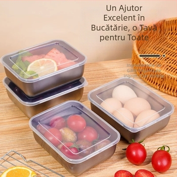 Cutie de depozitare din oțel inoxidabil de calitate alimentară, tavă pătrată pentru afișarea alimentelor, cutie de picnic, tavă multifuncțională