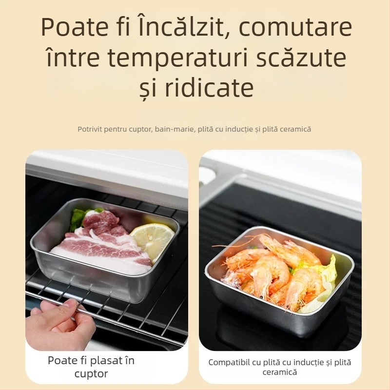 Cutie de depozitare din oțel inoxidabil de calitate alimentară, tavă pătrată pentru afișarea alimentelor, cutie de picnic, tavă multifuncțională
