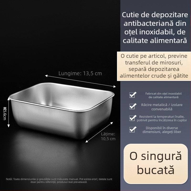 Cutie de depozitare din oțel inoxidabil de calitate alimentară, tavă pătrată pentru afișarea alimentelor, cutie de picnic, tavă multifuncțională