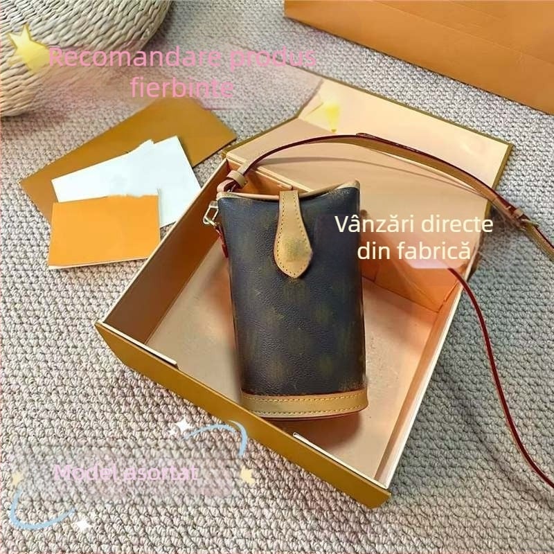 Geantă mică de umăr pentru femei, monogramă, stil retro bucket, crossbody pentru telefon