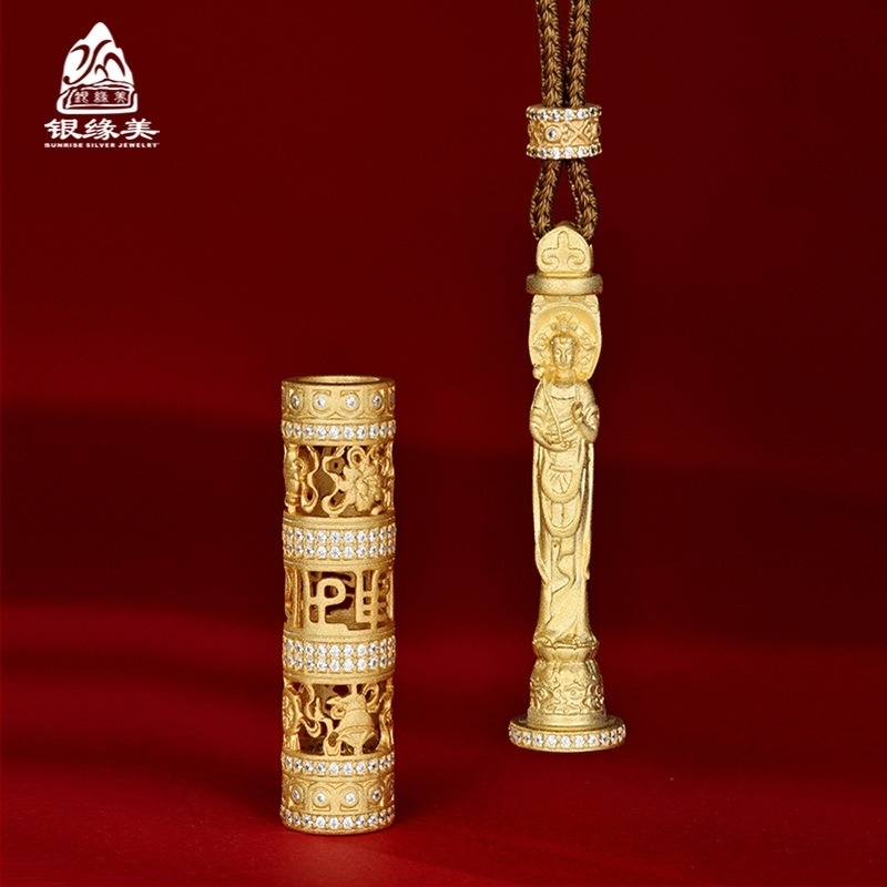 Colier budist portabil în stil chinezesc nou, din argint 925, placat cu aur 24K, pandant Guanyin, accesoriu tibetan retro