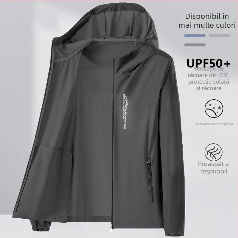 Cămașă bărbați cu protecție UV UPF50+ Ice Silk pentru vară, croială lejeră, ultra-subțire, geacă casual pentru exterior