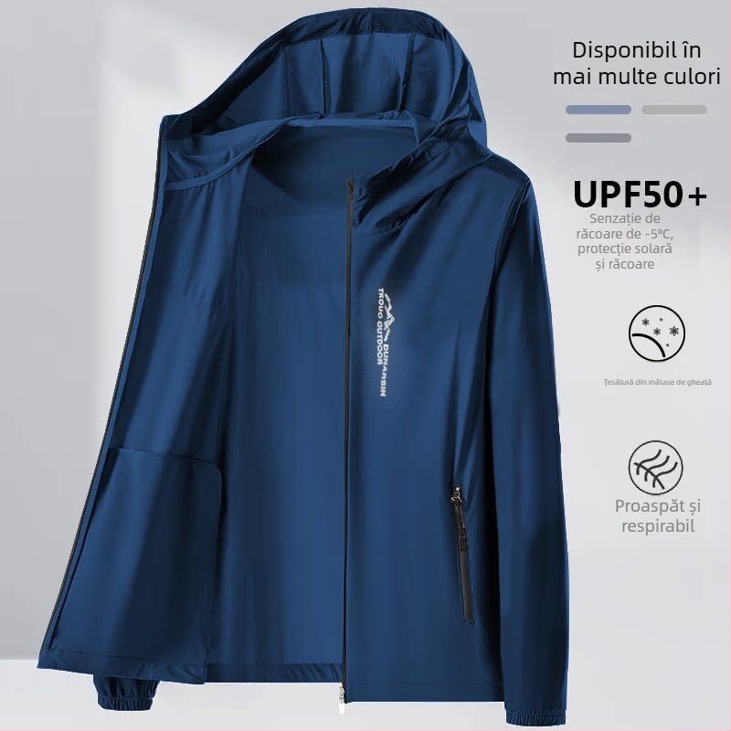 Cămașă bărbați cu protecție UV UPF50+ Ice Silk pentru vară, croială lejeră, ultra-subțire, geacă casual pentru exterior