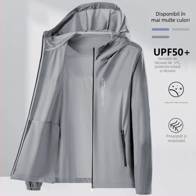 Cămașă bărbați cu protecție UV UPF50+ Ice Silk pentru vară, croială lejeră, ultra-subțire, geacă casual pentru exterior