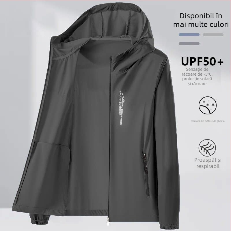 Cămașă bărbați cu protecție UV UPF50+ Ice Silk pentru vară, croială lejeră, ultra-subțire, geacă casual pentru exterior