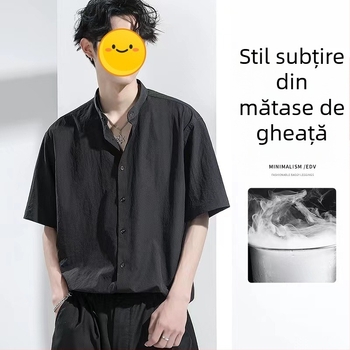 Cămașă de vară pentru bărbați, cu mânecă scurtă, stil coreean, croială slim-fit, versatilă