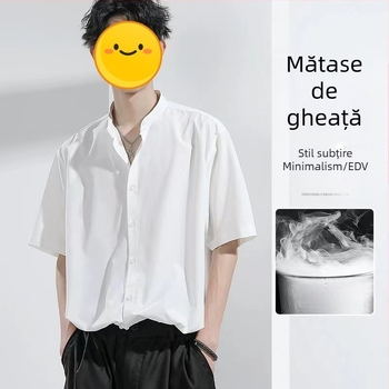 Cămașă de vară pentru bărbați, cu mânecă scurtă, stil coreean, croială slim-fit, versatilă