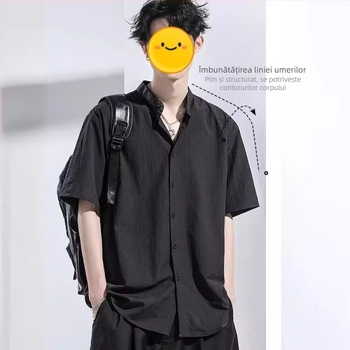 Cămașă de vară pentru bărbați, cu mânecă scurtă, stil coreean, croială slim-fit, versatilă