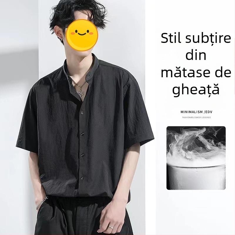 Cămașă de vară pentru bărbați, cu mânecă scurtă, stil coreean, croială slim-fit, versatilă