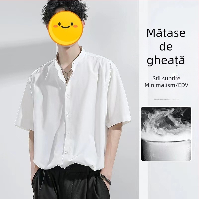 Cămașă de vară pentru bărbați, cu mânecă scurtă, stil coreean, croială slim-fit, versatilă