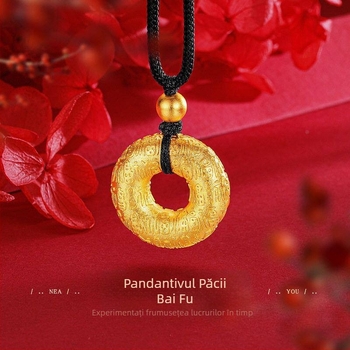 Pendentiv tradițional cu model de pace placat cu aur, șnur împletit, imitatie aur, rezistent la decolorare, pentru femei și bărbați