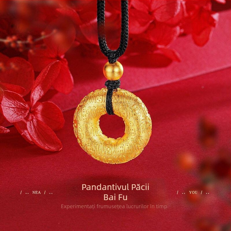 Pendentiv tradițional cu model de pace placat cu aur, șnur împletit, imitatie aur, rezistent la decolorare, pentru femei și bărbați