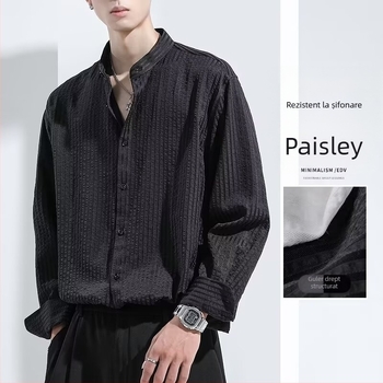 Cămașă de bărbați cu mâneci lungi, inspirată de stilul japonez și moda stradală din Hong Kong, croială largă, casual pentru primăvară și toamnă