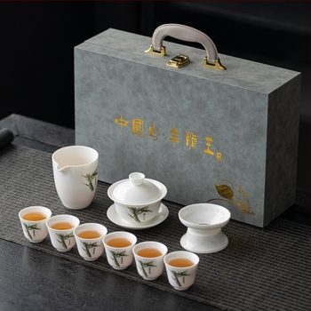 Set gaiwan din porțelan alb Dehua cu logo personalizat – ambalaj cadou, stil modern minimalist