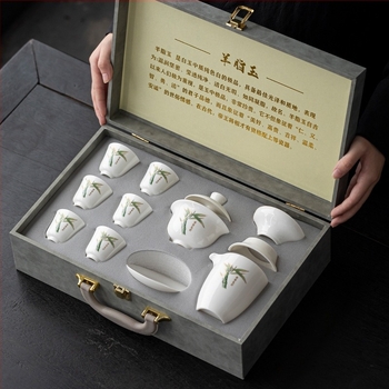 Set gaiwan din porțelan alb Dehua cu logo personalizat – ambalaj cadou, stil modern minimalist