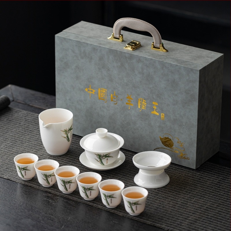 Set gaiwan din porțelan alb Dehua cu logo personalizat – ambalaj cadou, stil modern minimalist