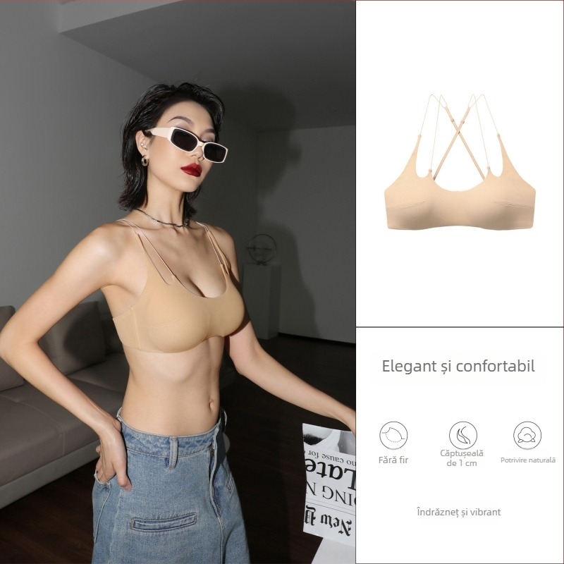 Sutien wireless pentru sân mici, fără cusături, cu bretele subțiri, spate elegant, susținere laterală a sânilor, lenjerie de vară
