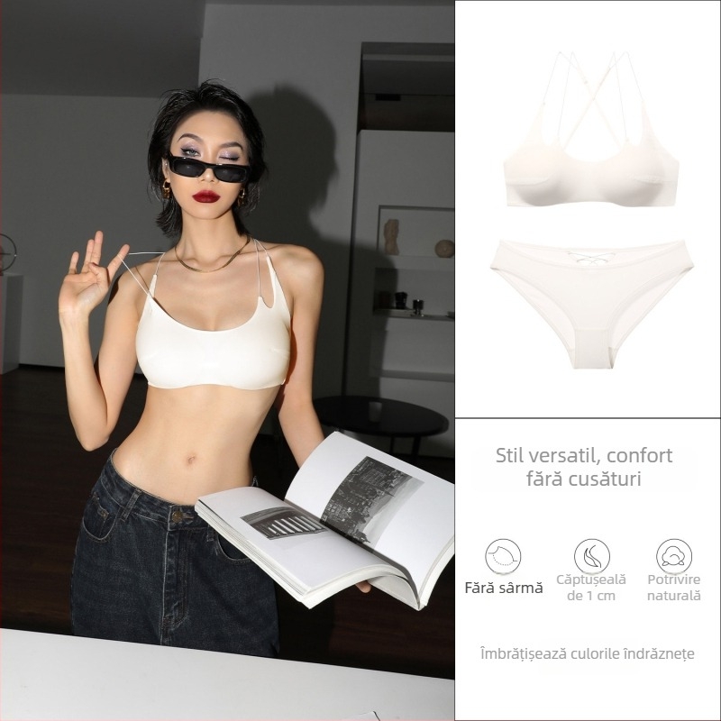 Sutien wireless pentru sân mici, fără cusături, cu bretele subțiri, spate elegant, susținere laterală a sânilor, lenjerie de vară