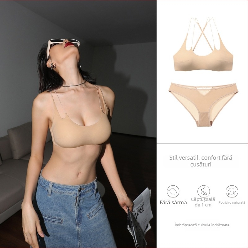 Sutien wireless pentru sân mici, fără cusături, cu bretele subțiri, spate elegant, susținere laterală a sânilor, lenjerie de vară